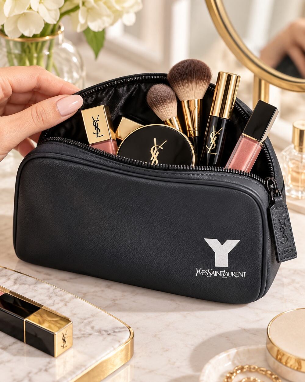 Yves Saint Laurent Beauté YSL Black Cosmetic Makeup Pouch Bag